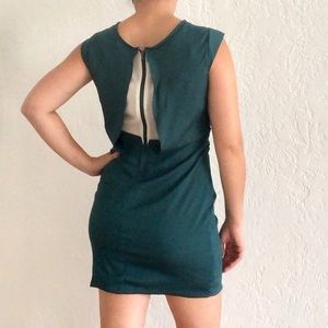 ANTHRO LOST APRIL Teal Draped Exposed Zip Dress M